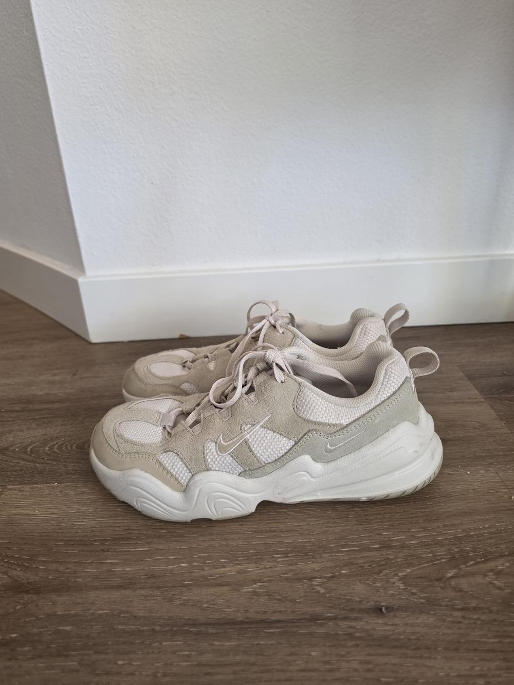 Nike Chunky Low-Top Sneakers in Beige and White